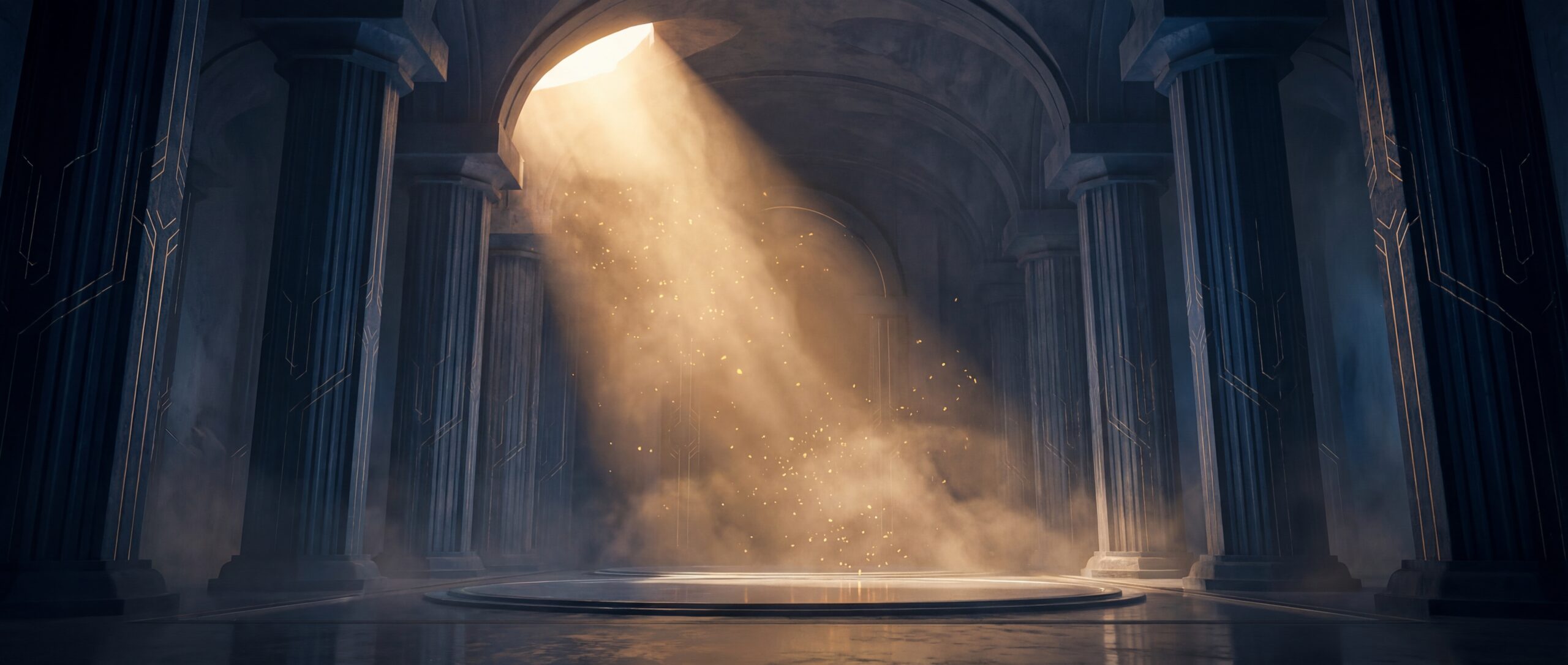 Crest-like core symbol glowing in an archway