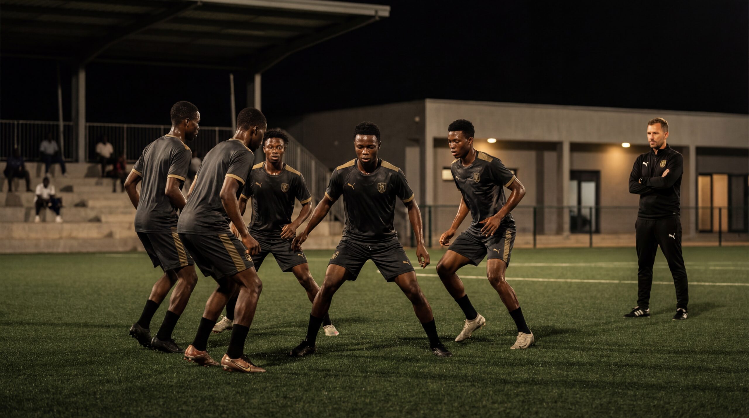 Elite night training under floodlights