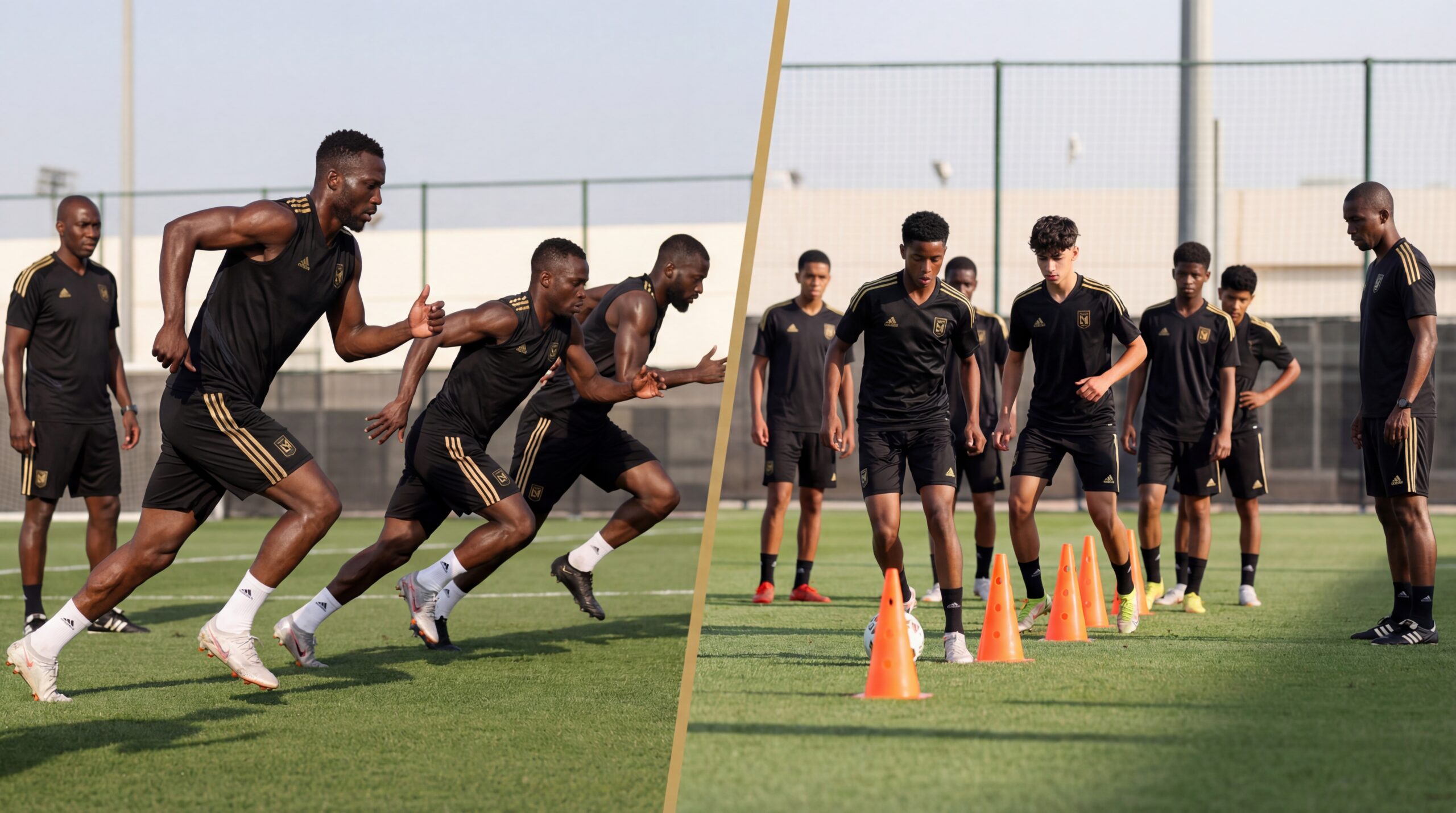 Split: first team intensity and academy drills